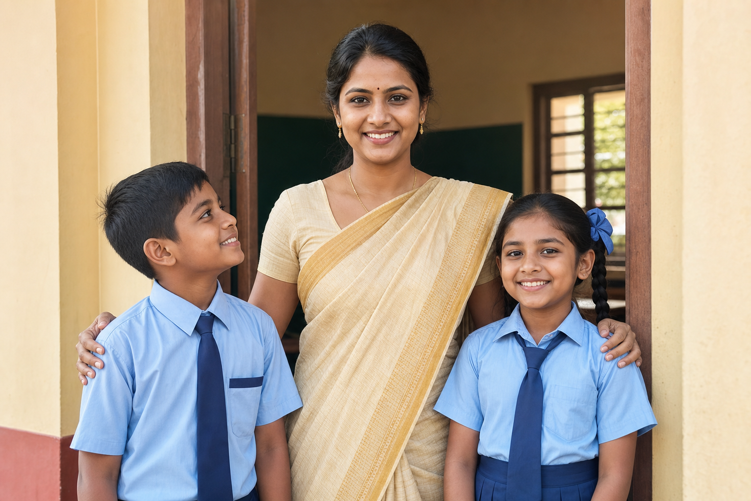 Teacher with two students at Christ Mission School