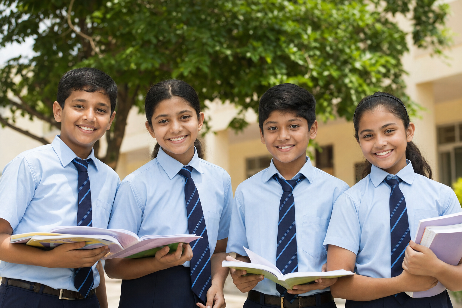 Students of Christ Mission School holding textbooks