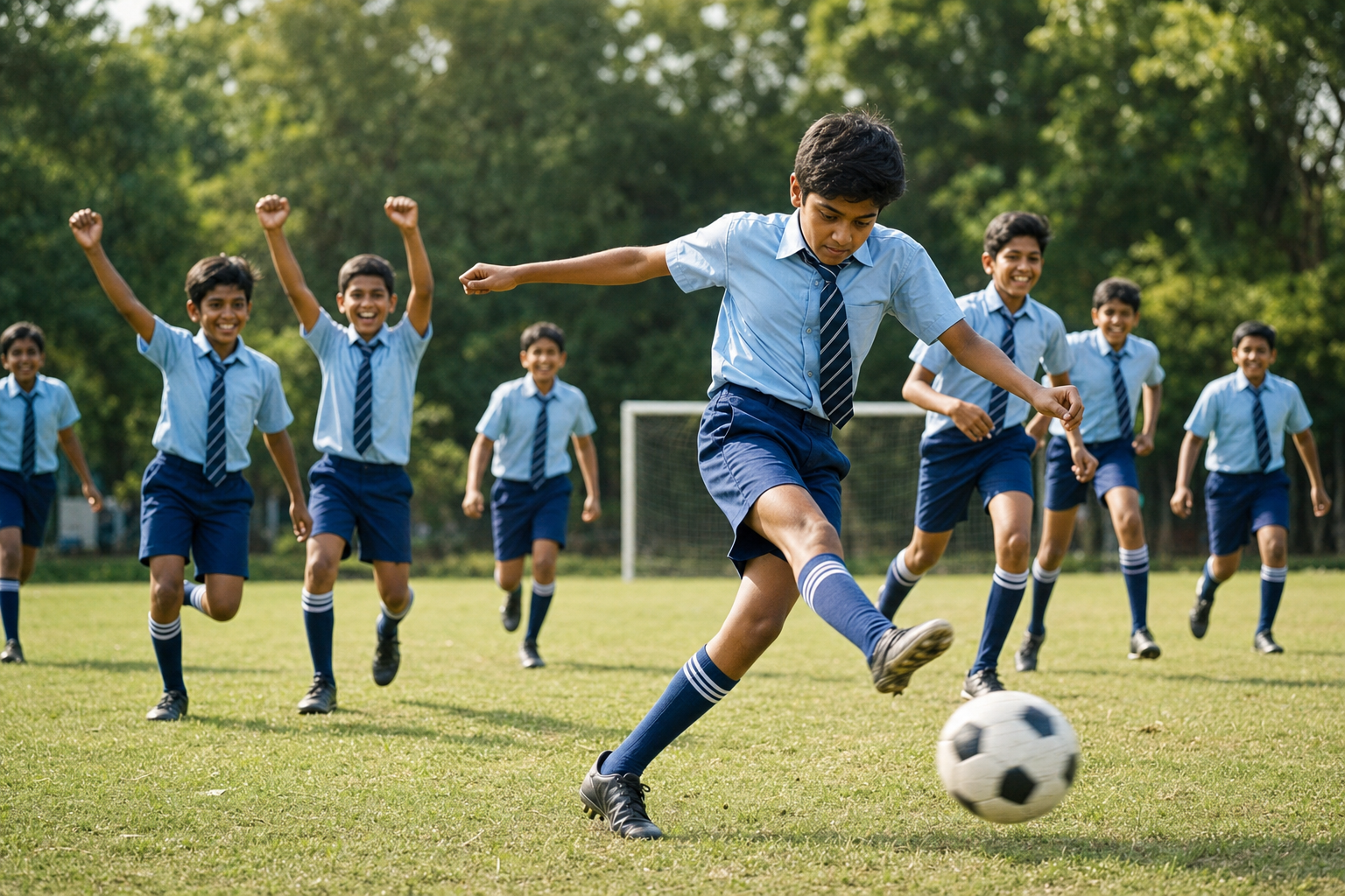 Students playing football on the Christ Mission School field
