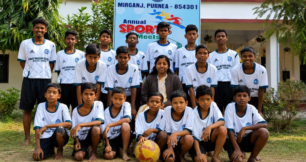 Christ Mission School football team at the Annual Sports Meet inauguration